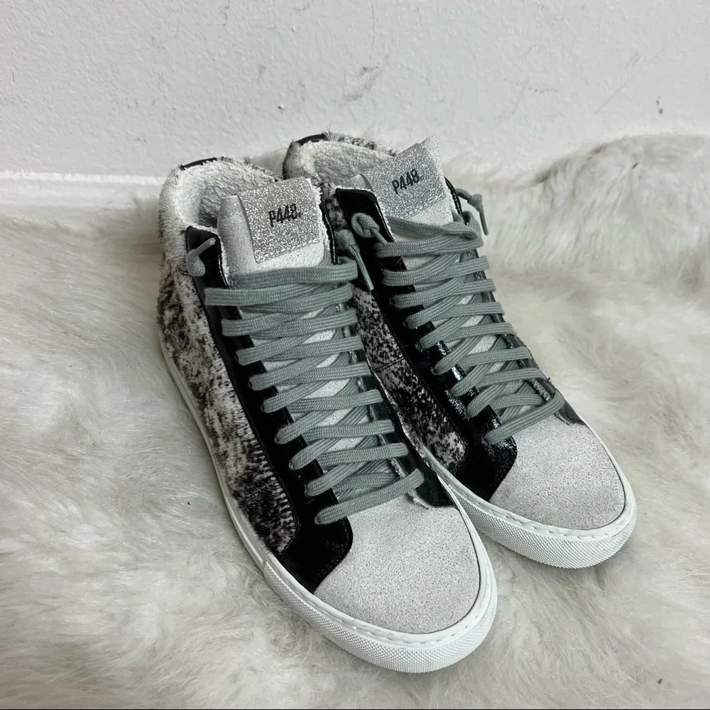 P448 Cow Hide Print Star 2.0 Calf Hair High Top Sneakers - Picture 5 of 9